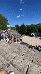 Live music at a sun-drenched amphitheater in Bragança, Portugal