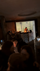 Late night social gathering at Moscow bar captured