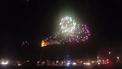 Bastille Day fireworks over Lyon's historic hillside