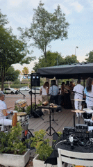 Live band performs outdoor concert in Cambrils, Spain