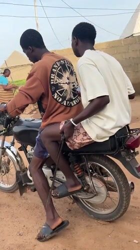 Morning scenes captured in Jawu: motorbike riders, wandering sheep