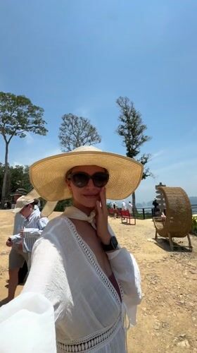 Early morning tourists visit scenic Thai bay overlooks