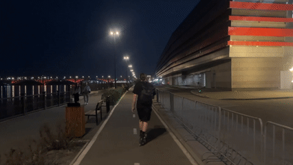 Night rollerblading session captured across Krasnoyarsk waterfront areas