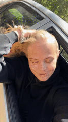 Woman documented in multiple locations around Chaikovsky, Russia morning