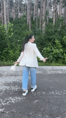 Woman photographed near forest in Targovishte, Bulgaria