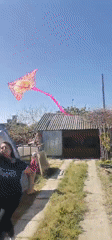 Woman, girl fly emoji kite in Bulgarian village