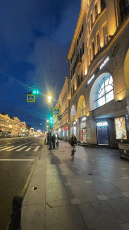 Saint Petersburg streets at dusk, wet pavement and summer light