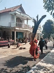 Traditional costumed dance performance on the streets of Kerjo