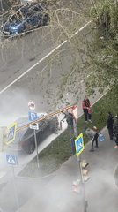 Car overturns and catches fire on Moscow street