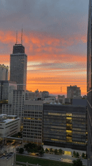 Chicago skyline glows during a striking summer sunset