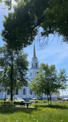 Church with gold dome photographed in Votkinsk, Russia
