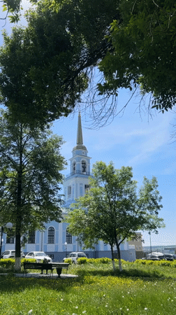 Church with gold dome photographed in Votkinsk, Russia