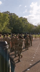 Military personnel observed in formation near Buckingham Palace