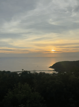 Golden sunset captured over Thai coastal bay from multiple viewpoints
