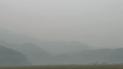 Heavy haze blankets Pokhara Nepal creating orange skies