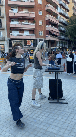 Street DJ and dancer perform impromptu set in Barcelona