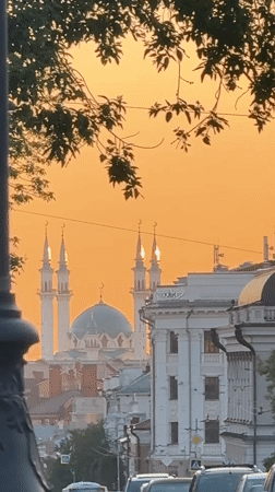 Sunset view of Qolşärif Mosque captured in Kazan
