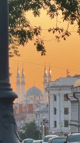 Sunset view of Qolşärif Mosque captured in Kazan