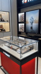 Watch store interior captured showing TISSOT display cases