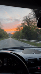 Driver captures sunset on rural Bulgarian road