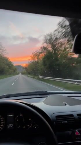 Driver captures sunset on rural Bulgarian road