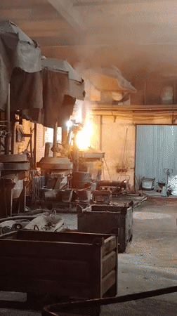 Inside and outside an active foundry in Noviy, Russia