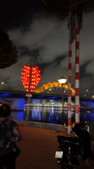Illuminated waterfront displays captured in nighttime Đà Nẵng