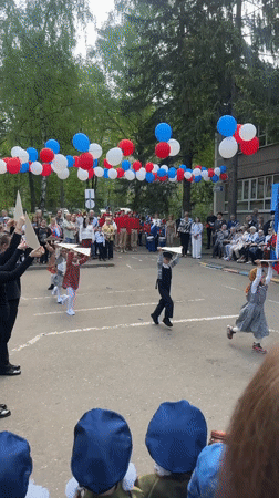 Children perform Victory Day dance in Barvikha schoolyard celebration