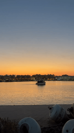 Golden hour over Valencia's marina harbor