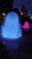 Color-changing fountain display draws evening visitors in Pleven park