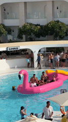 Foam, flamingos, and sun at a Sharm El Sheikh resort pool