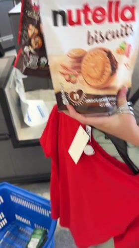Nutella biscuits and a red tee at an Arlington Heights checkout