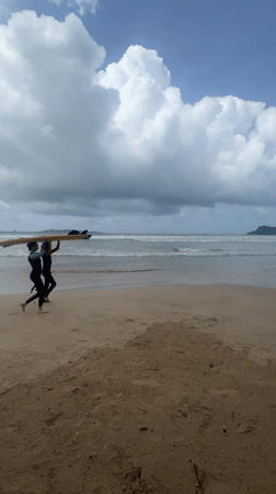 Early morning surfing session observed in Weligama, Sri Lanka