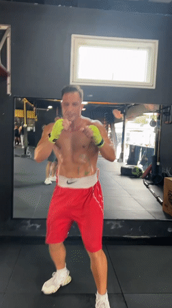Shadow boxing session at a Chalong gym, all smiles.