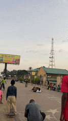 Rollerblader performs street jump stunt in Jos, Nigeria
