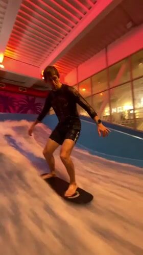 Indoor bodyboarding session at Khabarovsk wave park