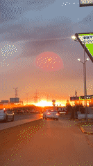 Sunset captured over commercial district in Sofia, Bulgaria