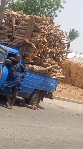 Man rests against firewood truck on Bauchi road