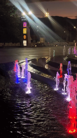 Illuminated fountain display observed in Chiang Mai, Thailand