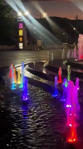Illuminated fountain display observed in Chiang Mai, Thailand