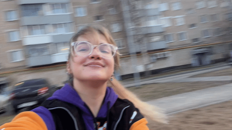 Woman enjoys spinning playground ride in Russian city