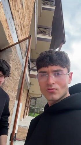 Two young men filmed outdoors in Bansko, Bulgaria