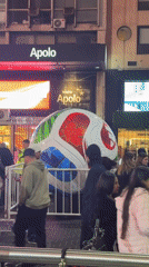 Giant inflatable soccer ball anchors a Buenos Aires fan zone
