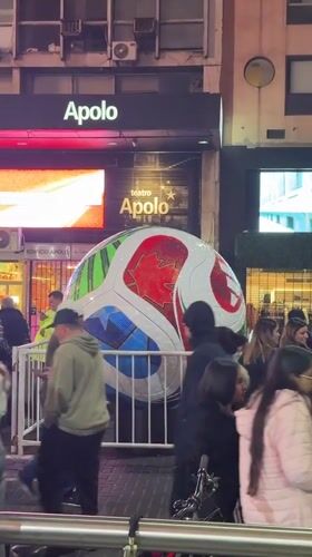 Giant inflatable soccer ball anchors a Buenos Aires fan zone