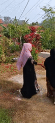 Afternoon walk along a dirt path in Cingambul, Indonesia