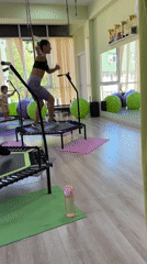 Mini-trampoline workout session at a Sochi fitness studio