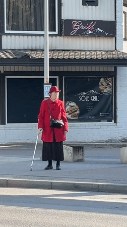 Elderly person with cane spotted outside Tallinn grill restaurant