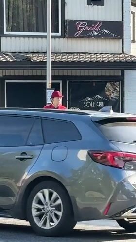 Elderly person with cane spotted outside Tallinn grill restaurant