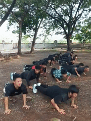 Young men conduct military-style training exercise in Lhokseumawe