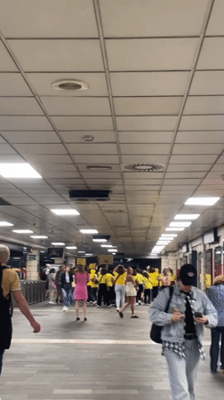 Morning pedestrian activity captured in Barcelona subway station